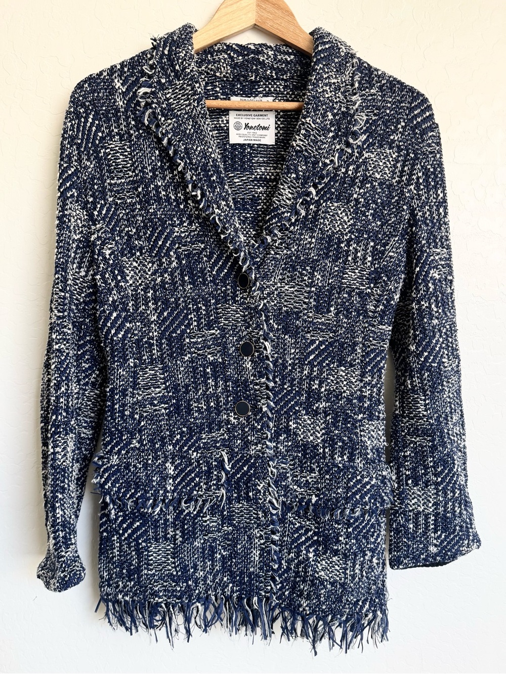 MM Lafleur The Porter Jacket Interweave Tweed Blazer Coat Japan Navy Cream XL - Picture 2 of 7